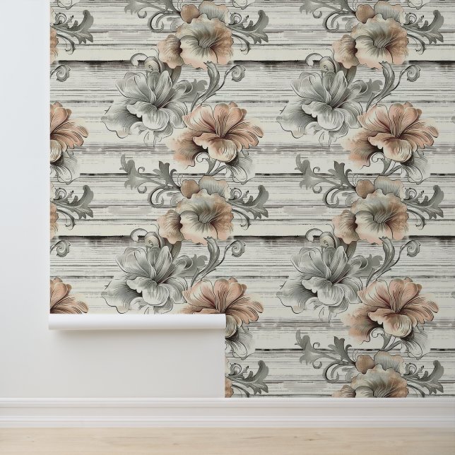 Aardse kleur romantische bloesem horizontaal behang (Applicatie)