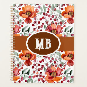 Aardse Kleuren, Herfst Bloemen Monogram Planner