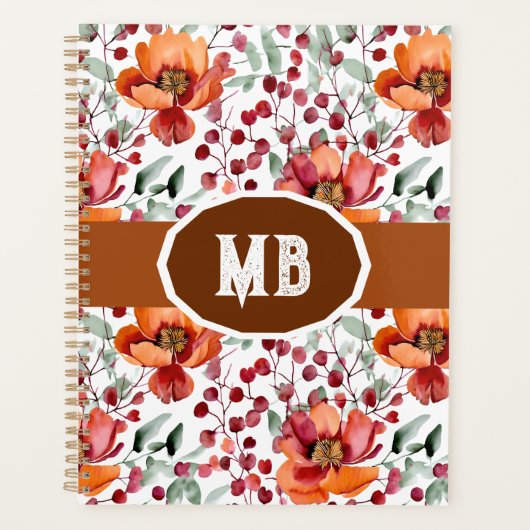 Aardse Kleuren, Herfst Bloemen Monogram Planner (Voorkant)
