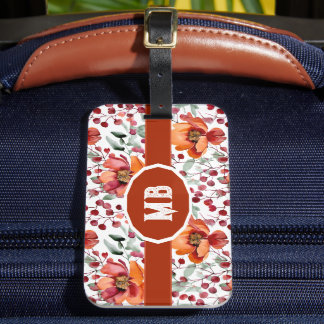 Aardse kleuren, herfstbloemen Monogram Bagagelabel