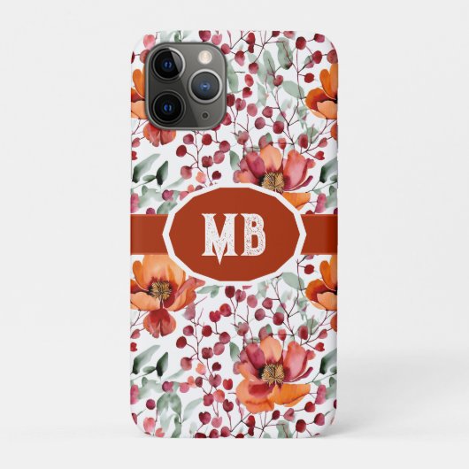 Aardse kleuren, herfstbloemen monogram Case-Mate iPhone case (Achterkant)