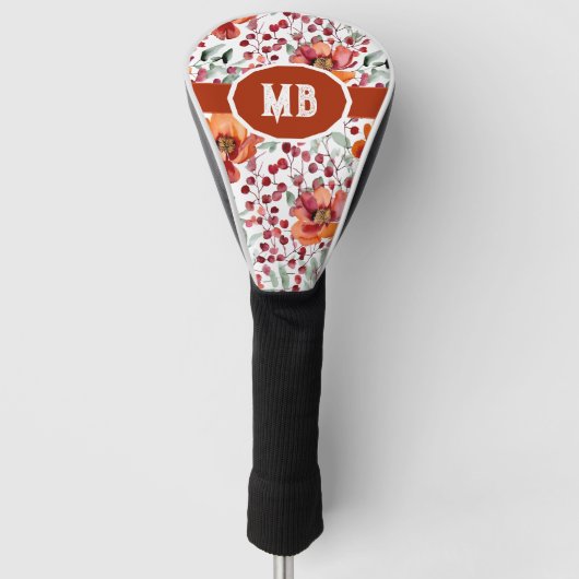 Aardse kleuren, herfstbloemen monogram golfheadcover (Voorkant)