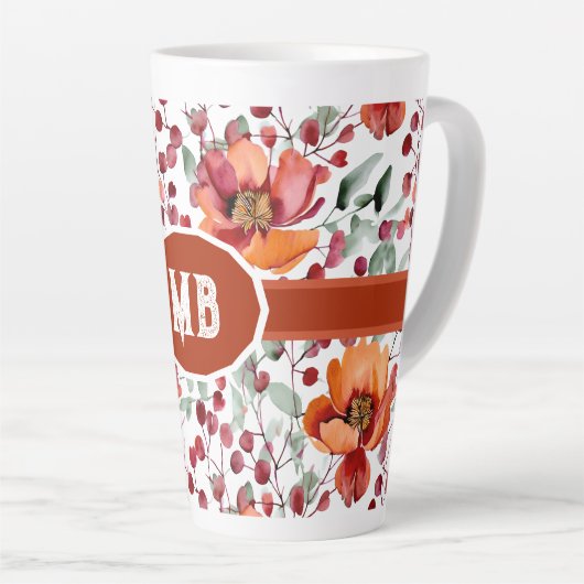 Aardse kleuren, herfstbloemen Monogram Latte Mok (Rechterhoek)