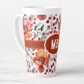 Aardse kleuren, herfstbloemen Monogram Latte Mok (Linkerhoek)