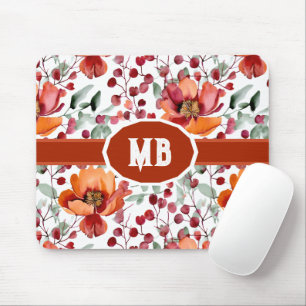 Aardse kleuren, herfstbloemen monogram muismat