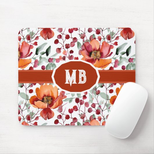 Aardse kleuren, herfstbloemen monogram muismat (Met muis)