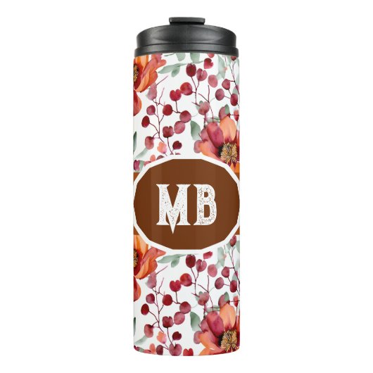 Aardse kleuren, herfstbloemen Monogram Thermosbeker (Voorkant)