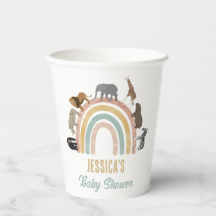 Aardse Kleuren Regenboog Jungle Dieren Baby Shower Papieren Bekers