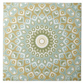 Aardse Mandala in groen, goud en zacht blauw Tegeltje (Voorkant)