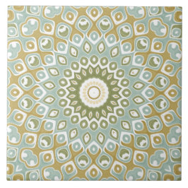 Aardse Mandala in groen, goud en zacht blauw Tegeltje