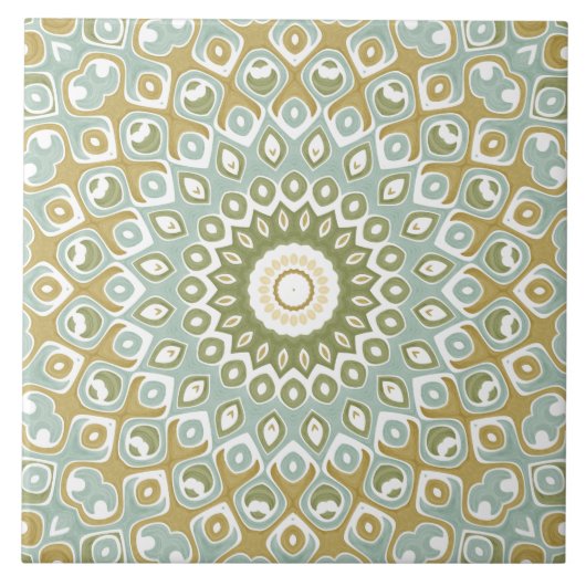 Aardse Mandala in groen, goud en zacht blauw Tegeltje (Voorkant)