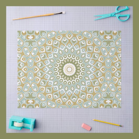 Aardse Mandala in groen, goud en zacht blauw Tissuepapier