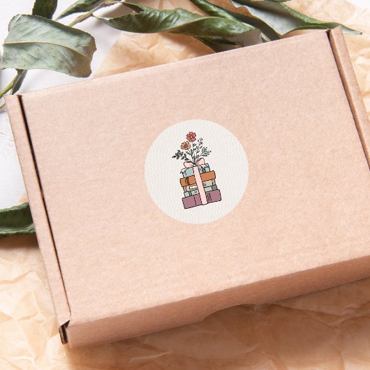 Aardse Minimaal Boho Wilde Bloem Boek Thema Ronde Sticker