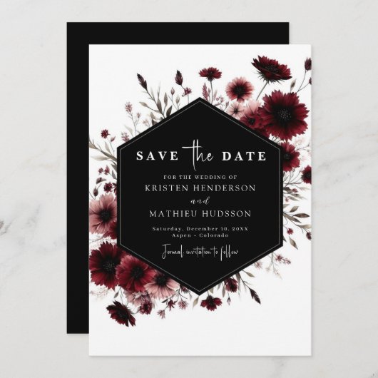 Aardse minimale Bourgondische bruiloft Save The Date (Voorkant / Achterkant)