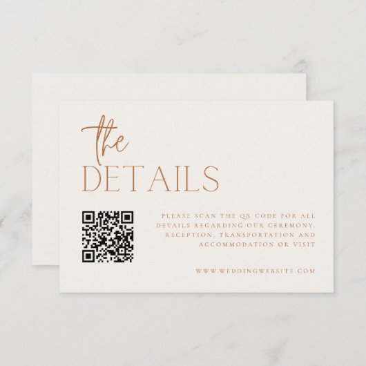 Aardse minimale bruiloft details QR-code Informatiekaartje (Voorkant / Achterkant)