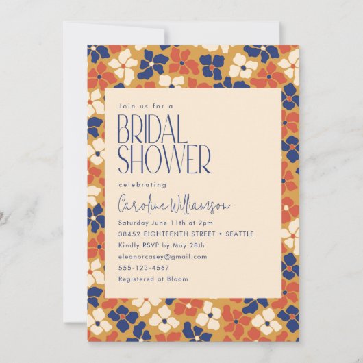 Aardse Modern Blauw Geel Rood Bloemen Vrijgezellen Kaart (Voorkant)