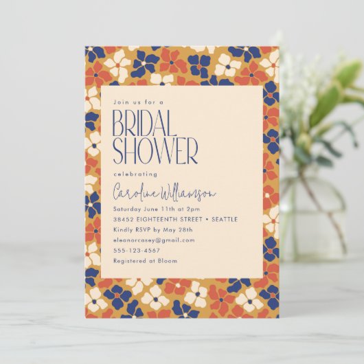 Aardse Modern Blauw Geel Rood Bloemen Vrijgezellen Kaart (Staand voorkant)