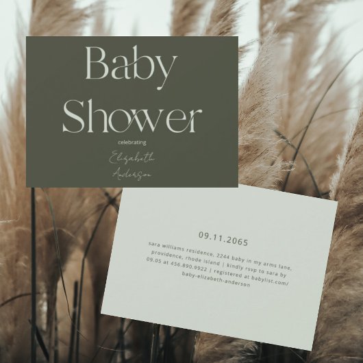 Aardse Modern Deep Green Baby shower Kaart