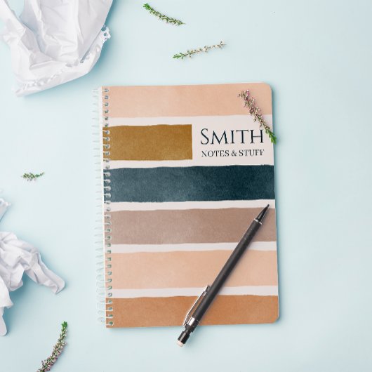 Aardse moderne Waterverf strepen gepersonaliseerd Notitieboek