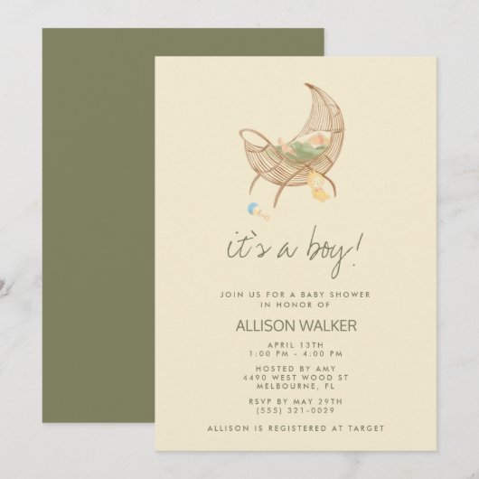 Aardse Neutrale Baby Shower Kaart (Voorkant / Achterkant)