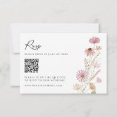 Aardse Neutrale Wilde Bloem QR Code Trouw RSVP Kaartje (Voorkant)