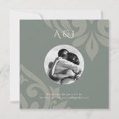 Aardse Olijf Damask Elegante Klassieke Fotobruilof Save The Date (Achterkant)