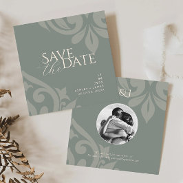 Aardse Olijf Damask Elegante Klassieke Fotobruilof Save The Date