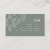 Aardse Olijf Elegante Minimale Damask Wedding RSVP Informatiekaartje (Voorkant)