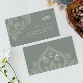 Aardse Olijf Elegante Minimale Damask Wedding RSVP Informatiekaartje