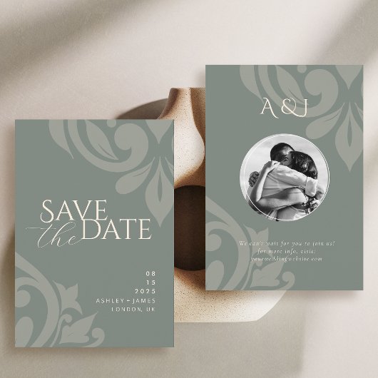 Aardse Olijf Klassieke Damast Elegante Foto Bruilo Save The Date