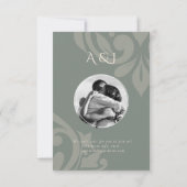 Aardse Olijf Klassieke Damast Elegante Foto Bruilo Save The Date (Achterkant)