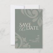 Aardse Olijf Klassieke Damast Elegante Trouwfoto Save The Date (Voorkant)
