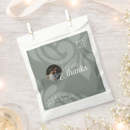 Aardse Olijf Klassieke Damast Foto Bruiloft Bedankzakje