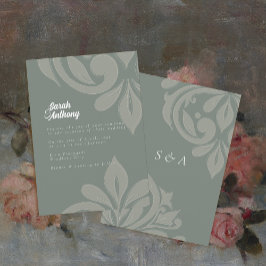 Aardse Olijf Smaakvolle Elegante Damask Wedding Kaart