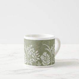 Aardse Olijfgroene Bloemige Folk Botanische Tuin Espresso Kop