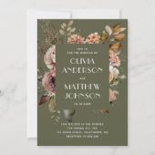 Aardse Olijfgroene Trouw | Boho Bloemencode QR Kaart (Voorkant)