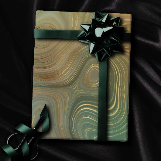 Aardse olijfstrata | Groene en Gouden Inkt Agaat Cadeaupapier