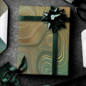 Aardse olijfstrata | Groene en Gouden Inkt Agaat Cadeaupapier