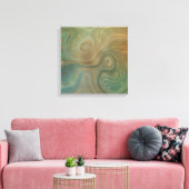 Aardse olijfstrata | Groene en Gouden Inkt Agaat Canvas Afdruk (Insitu (Woonkamer))