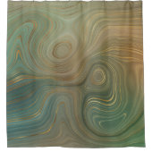 Aardse olijfstrata | Groene en Gouden Inkt Agaat Douchegordijn (Voorkant)