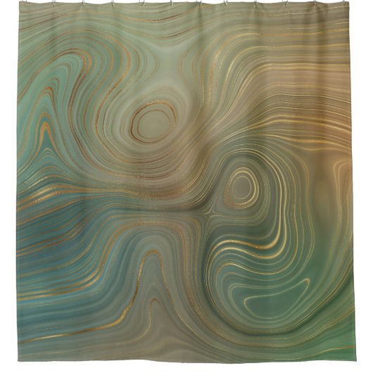 Aardse olijfstrata | Groene en Gouden Inkt Agaat Douchegordijn (Voorkant)