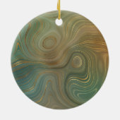Aardse olijfstrata | Groene en Gouden Inkt Agaat Keramisch Ornament (Achterkant)