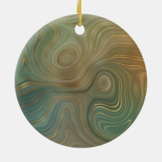 Aardse olijfstrata | Groene en Gouden Inkt Agaat Keramisch Ornament (Achterkant)