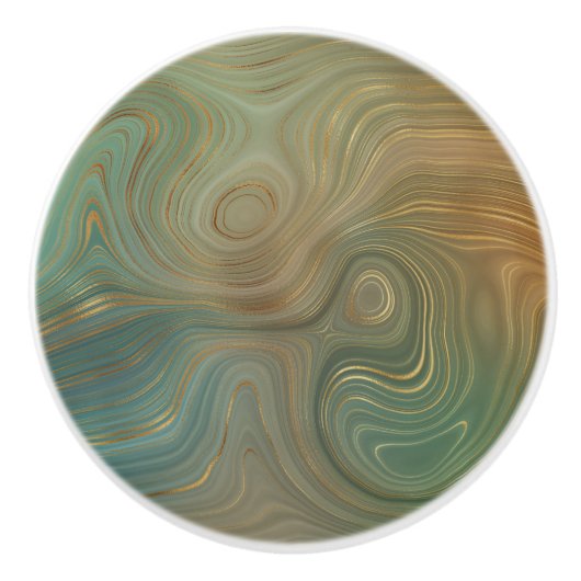 Aardse olijfstrata | Groene en Gouden Inkt Agaat Keramische Knop (Voorkant)