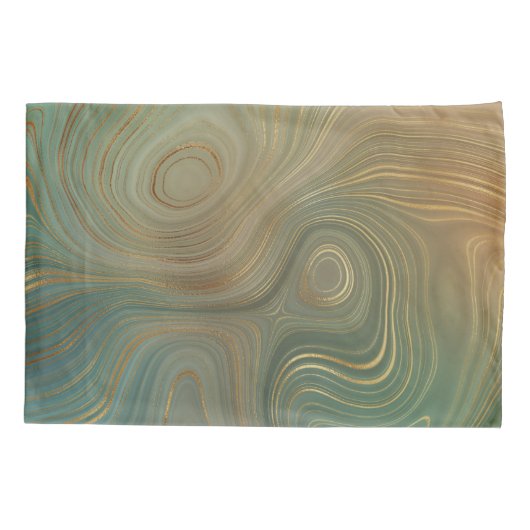 Aardse olijfstrata | Groene en Gouden Inkt Agaat Kussensloop (Achterkant)