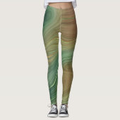 Aardse olijfstrata | Groene en Gouden Inkt Agaat Leggings (Voorkant)