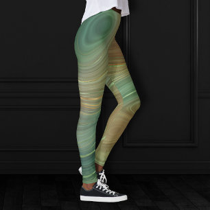 Aardse olijfstrata   Groene en Gouden Inkt Agaat Leggings