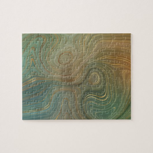 Aardse olijfstrata | Groene en Gouden Inkt Agaat Legpuzzel (Horizontaal)