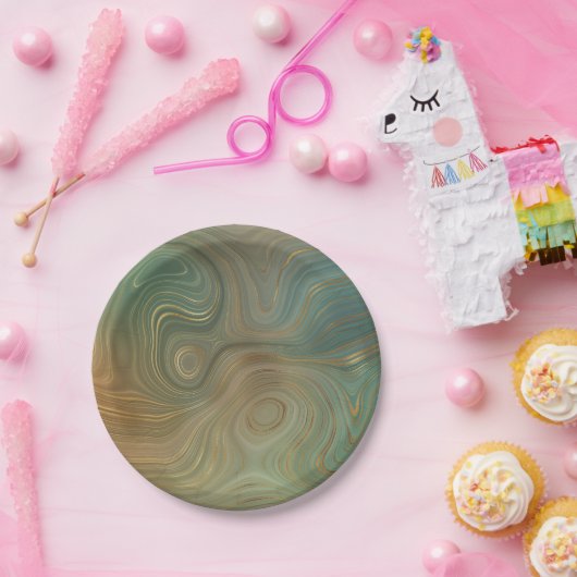 Aardse olijfstrata | Groene en Gouden Inkt Agaat Papieren Bordje (Feest)