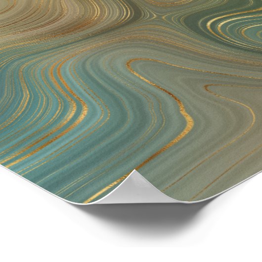 Aardse olijfstrata | Groene en Gouden Inkt Agaat Poster (Hoek)